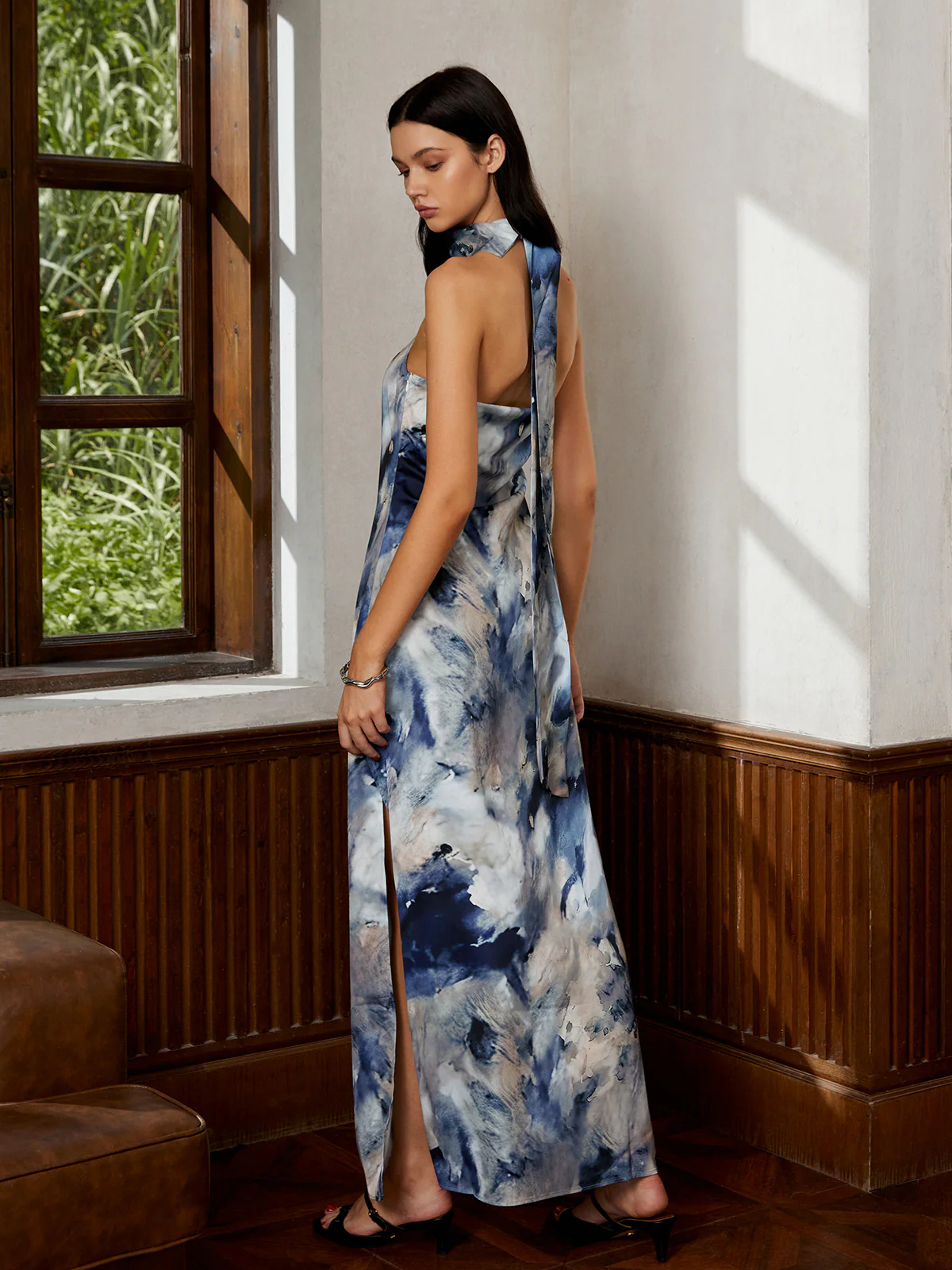 Love Era Tie Dye Satin Halter Long Dress - Takermore