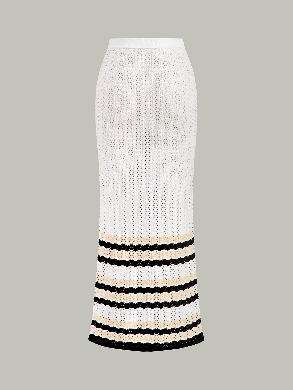 Striped Hem Knit Maxi Skirt - Takermore
