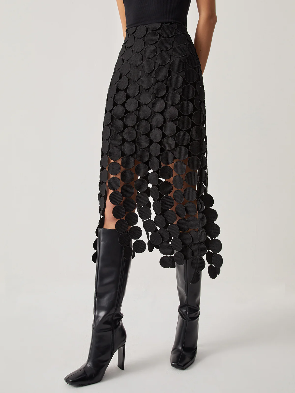 Laser Cut Multi Circle Double Layered Skirt - Takermore