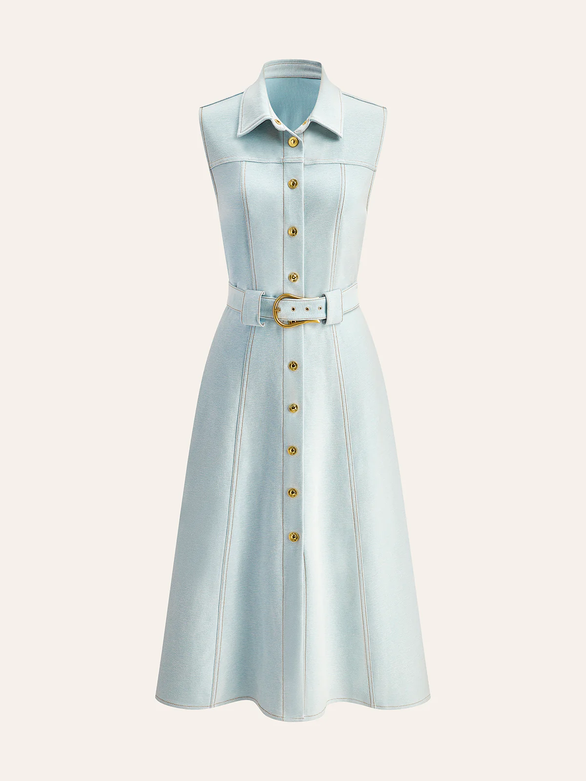 Belted Button-Front Denim Dress - Takermore