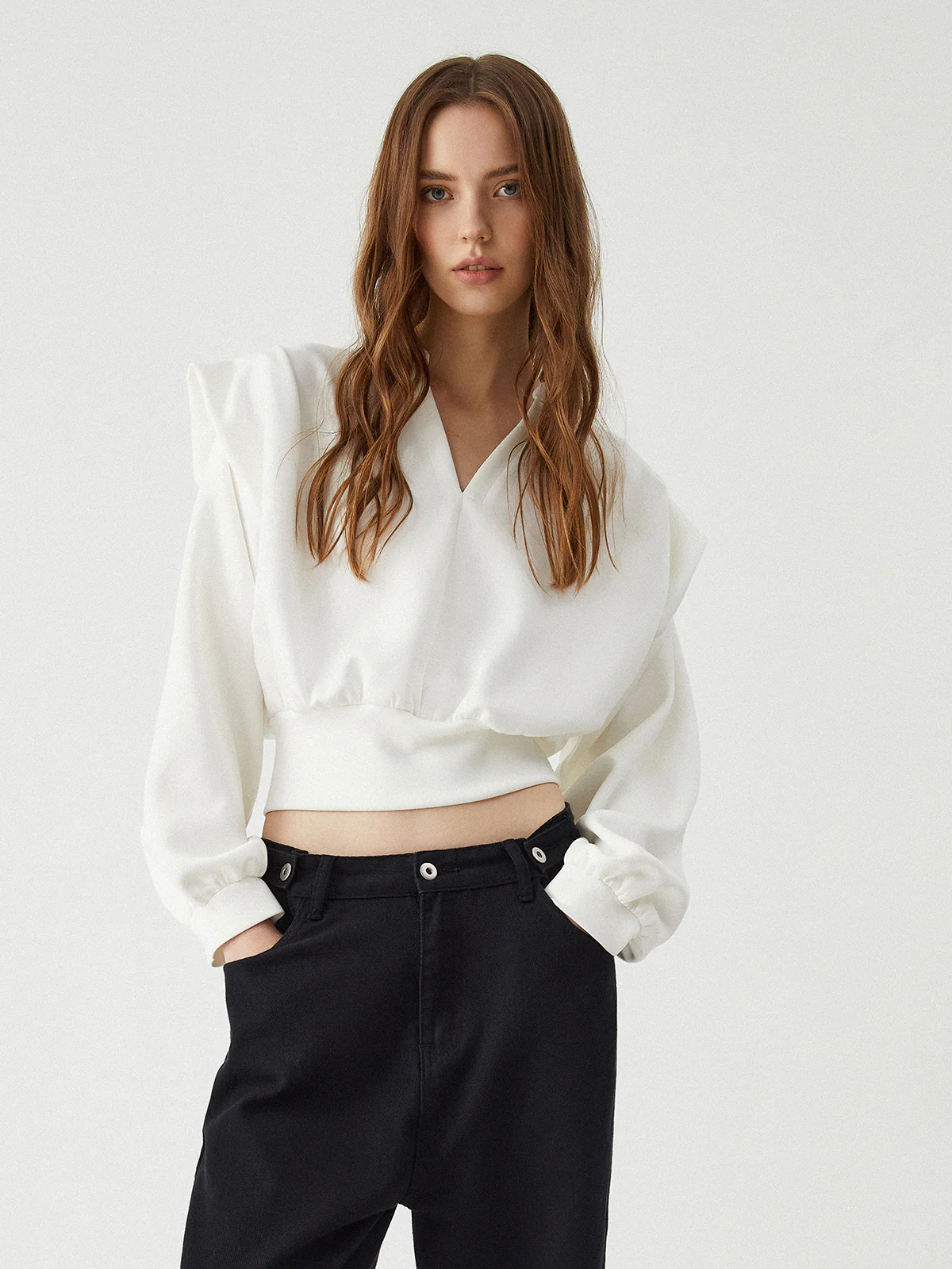 Oversized Solid Long Sleeve Blouse - Takermore