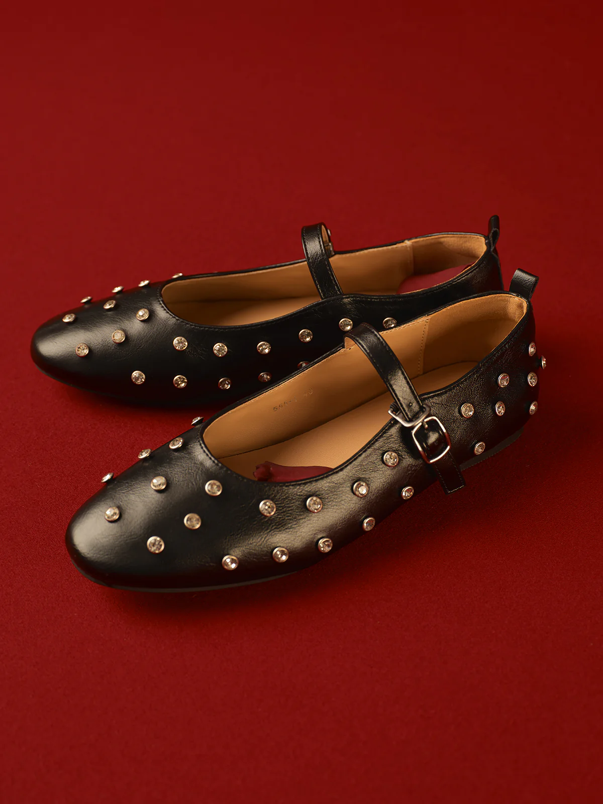 Studded Buckle Strap Mary Jane Ballet Flats - Takermore