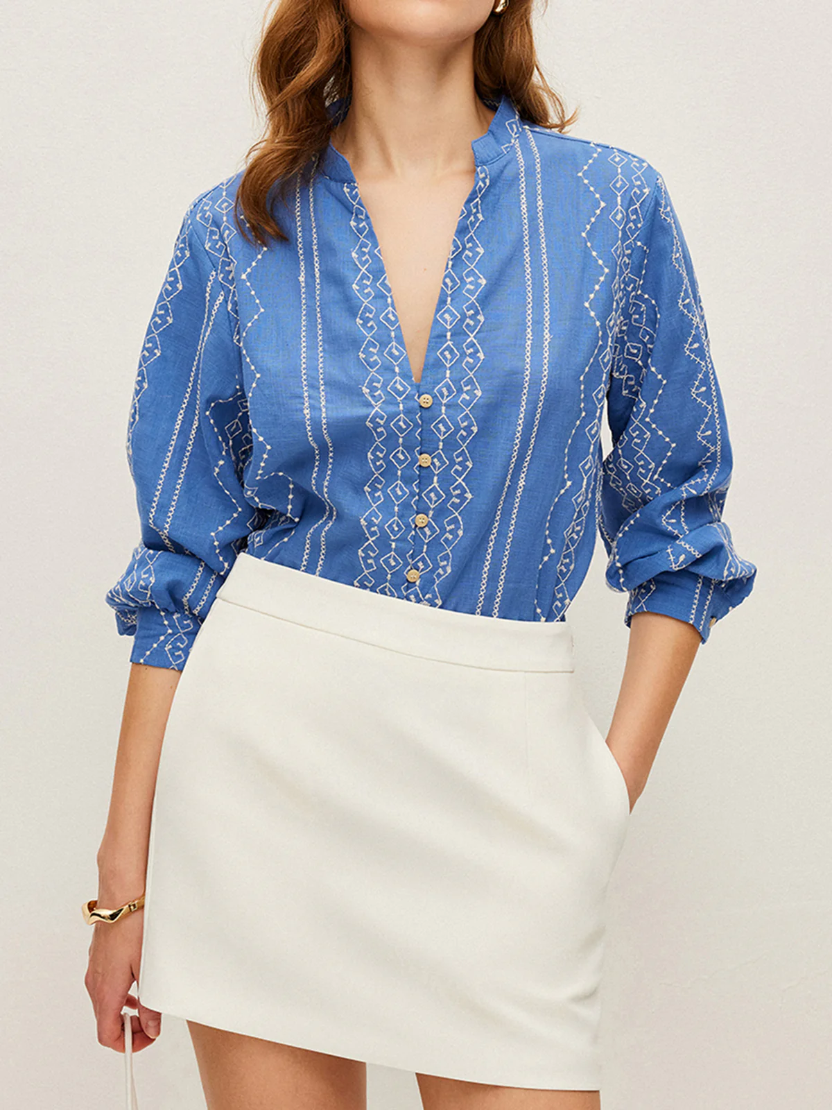 Embroidered Button-Down Shirt - Takermore