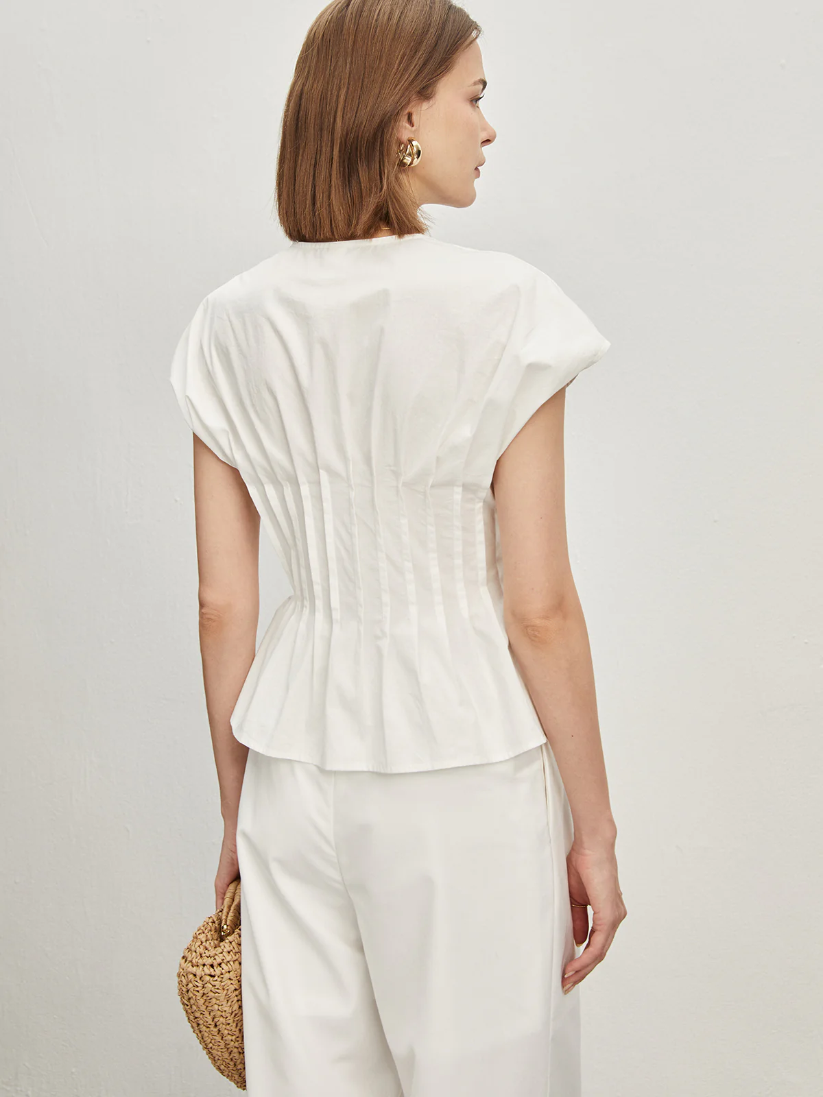 Cotton Pleated Knotted Blouse - Takermore