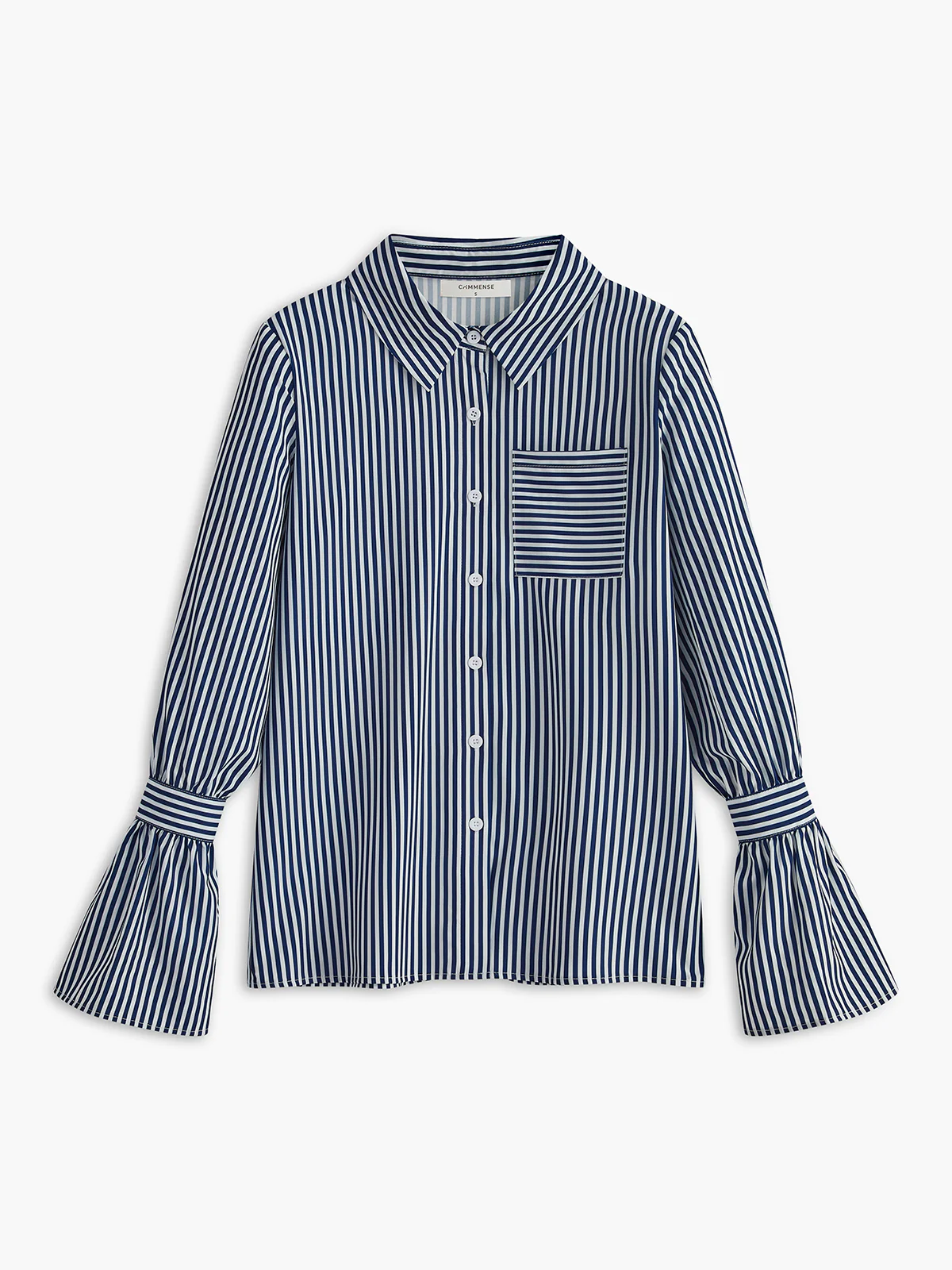 Striped Ruffle-Sleeve Polo Shirt - Takermore