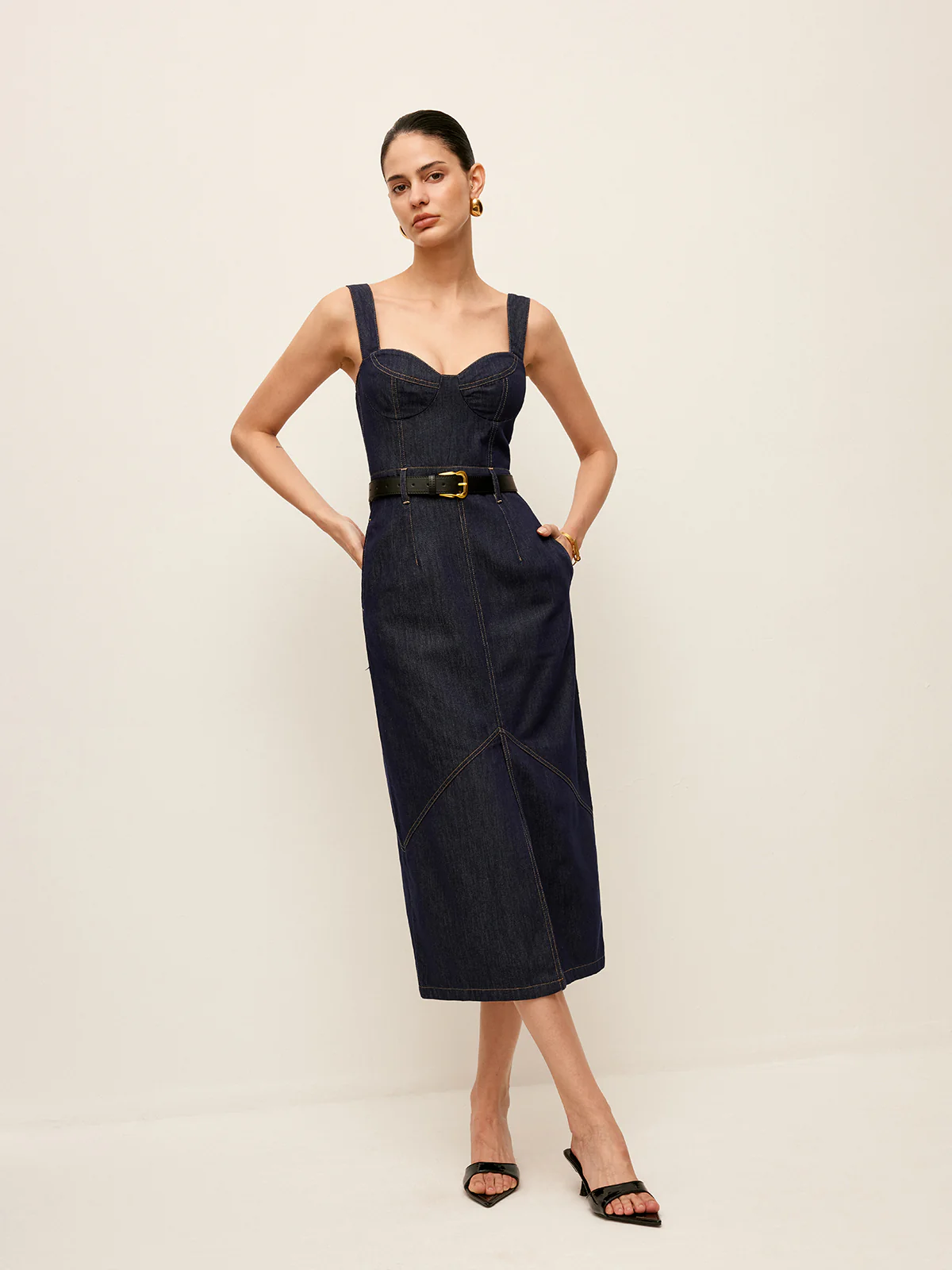 Sweetheart Denim Dress Without Belt - Takermore