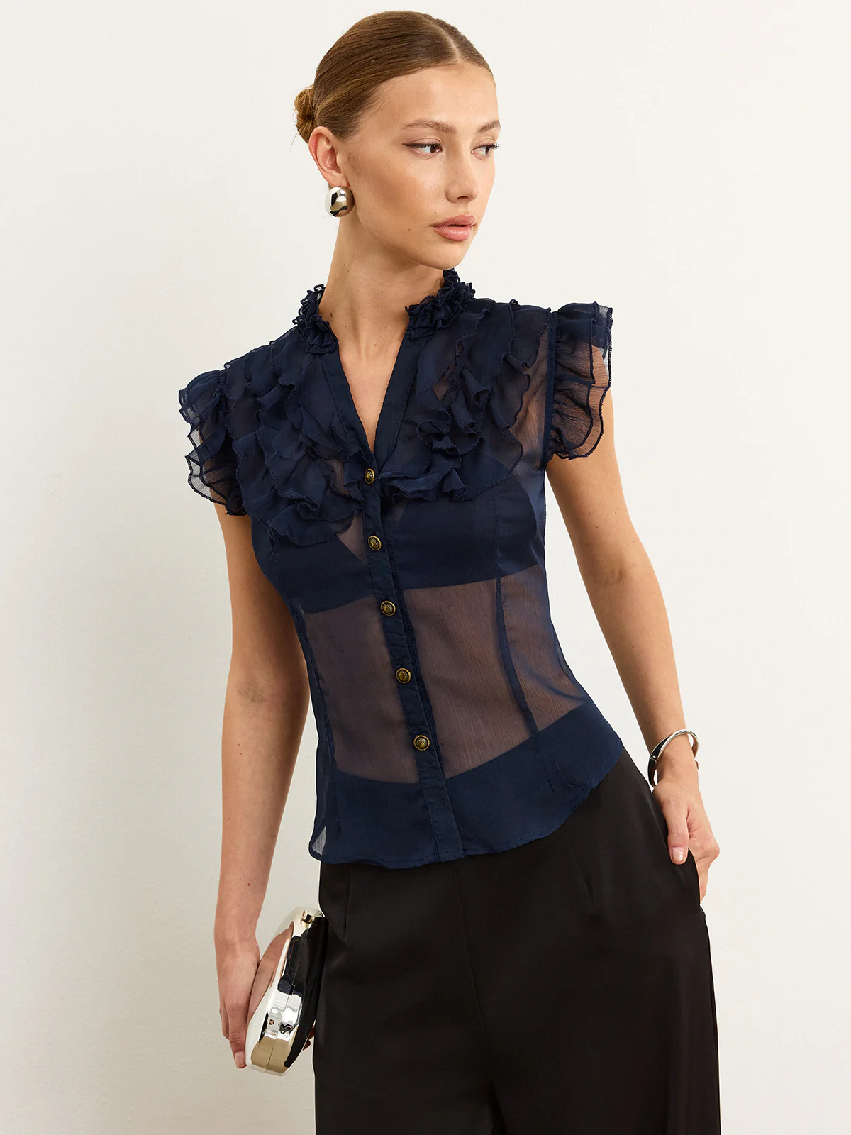 Semi-Sheer Ruffled Blouse - Takermore