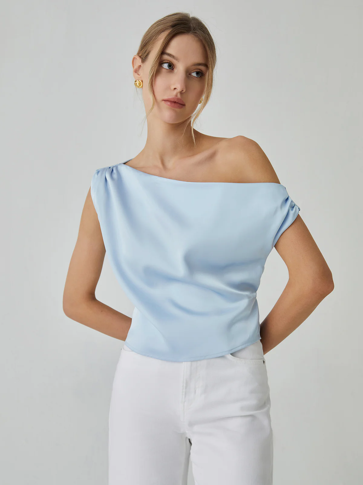 One Shoulder Off Knotted Blouse - Takermore