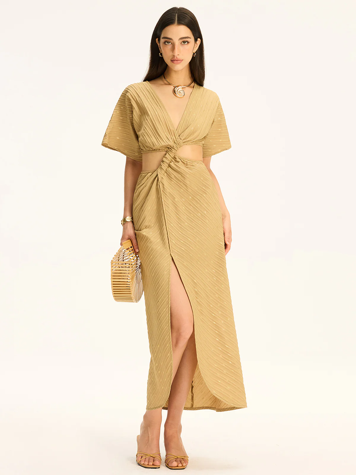 Cut-Out Twist Slit Maxi Dress - Takermore