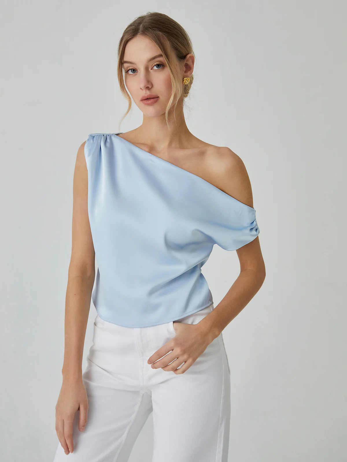 One Shoulder Off Knotted Blouse - Takermore