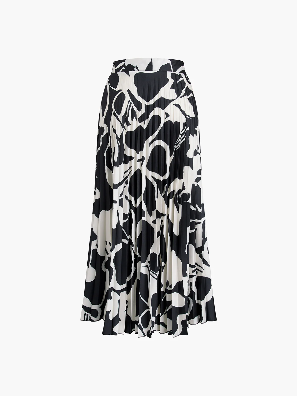 Floral Pleated Satin Long Skirt - Takermore