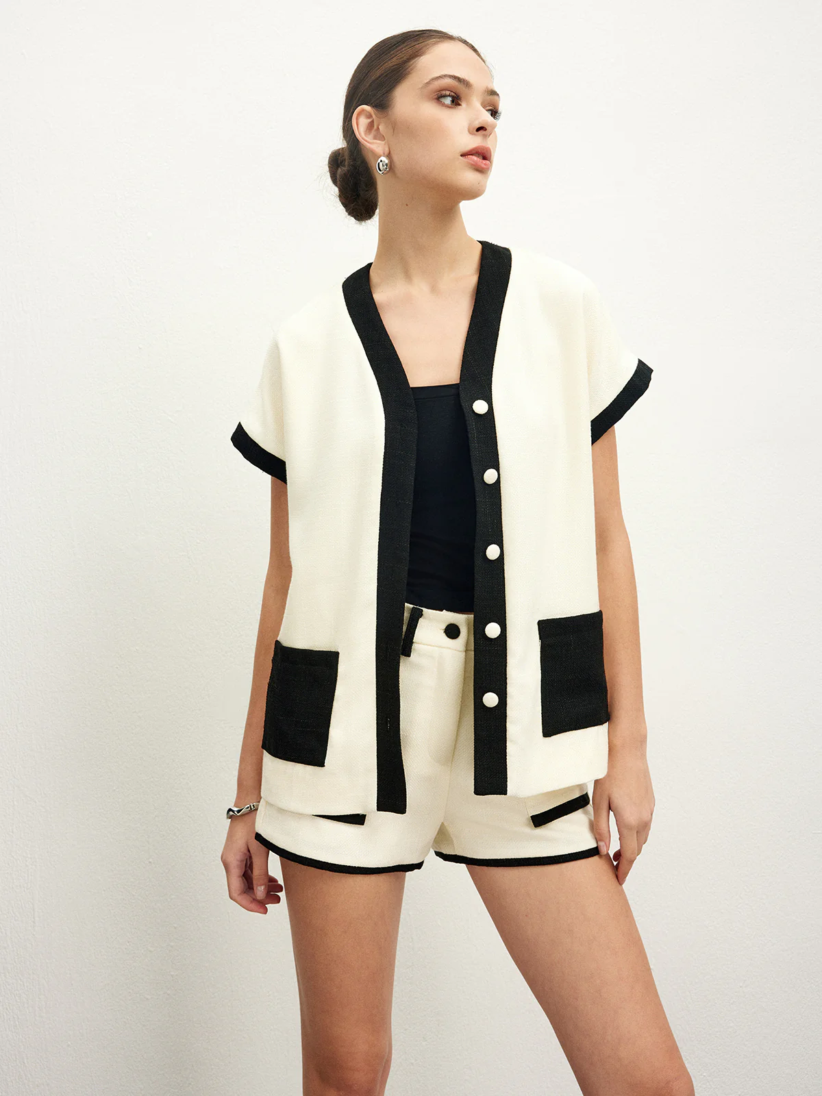 Contrast Binding Pockets Blouse - Takermore