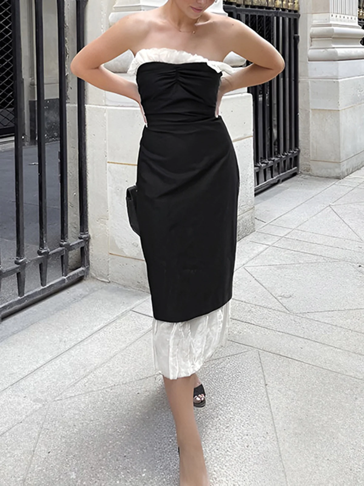 Ruffle Hem Patchwork Midi Dress - Takermore