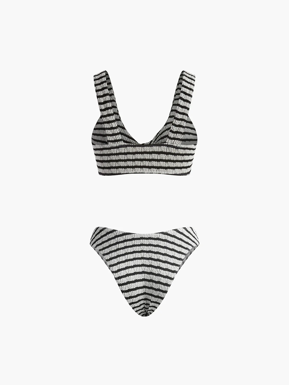 Knotted Stripe Knit Bikini Set - Takermore