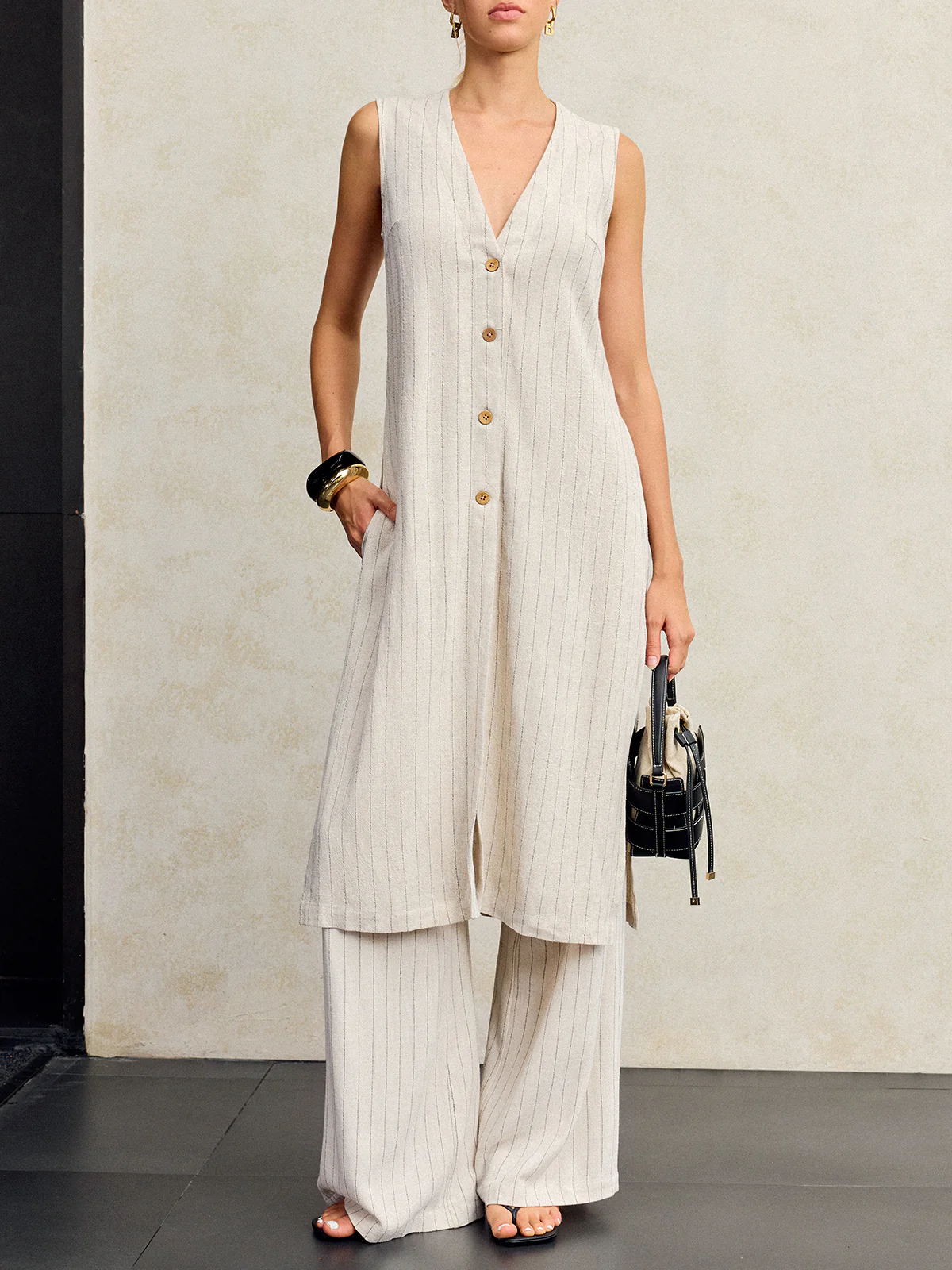 Striped Linen & Cotton Long Shirt - Takermore