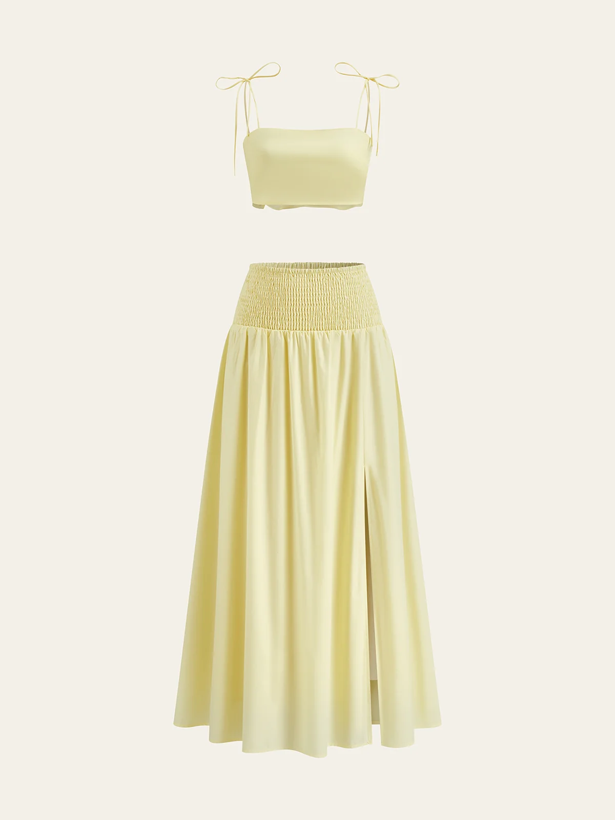 Shirred Waist Split Thigh Skirt Set - Takermore