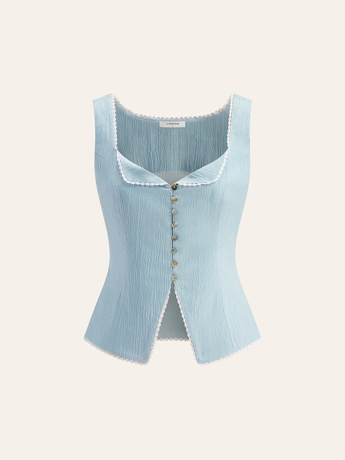 Button-Front Lace Trimmed Top - Takermore