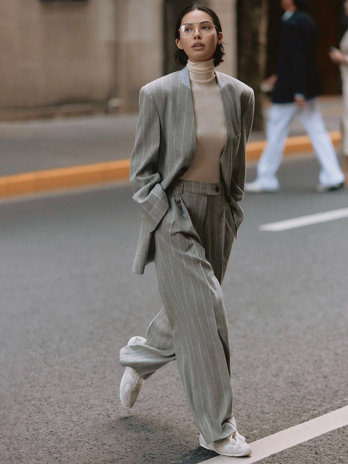 Wool-Blend Pinstripe Tweed Pants - Takermore