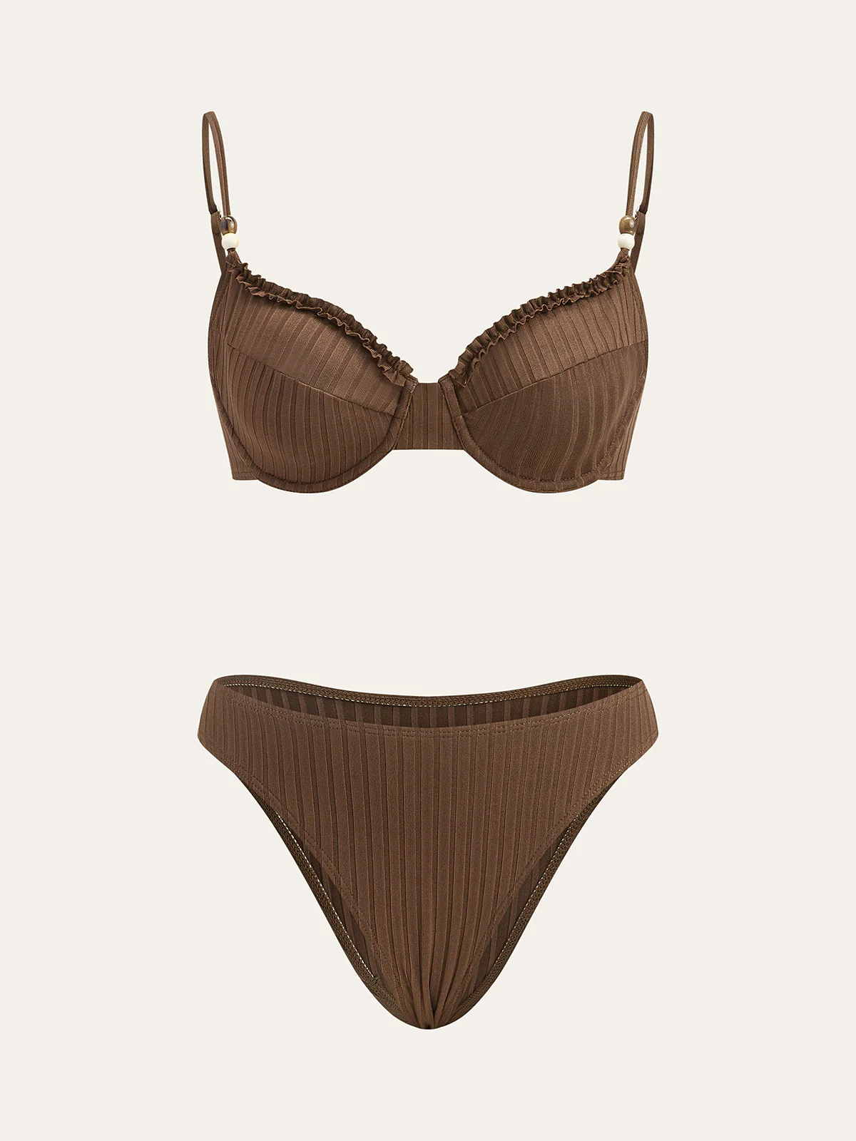 Ribbed Bikini Set with Ruffled Detailing - Takermore