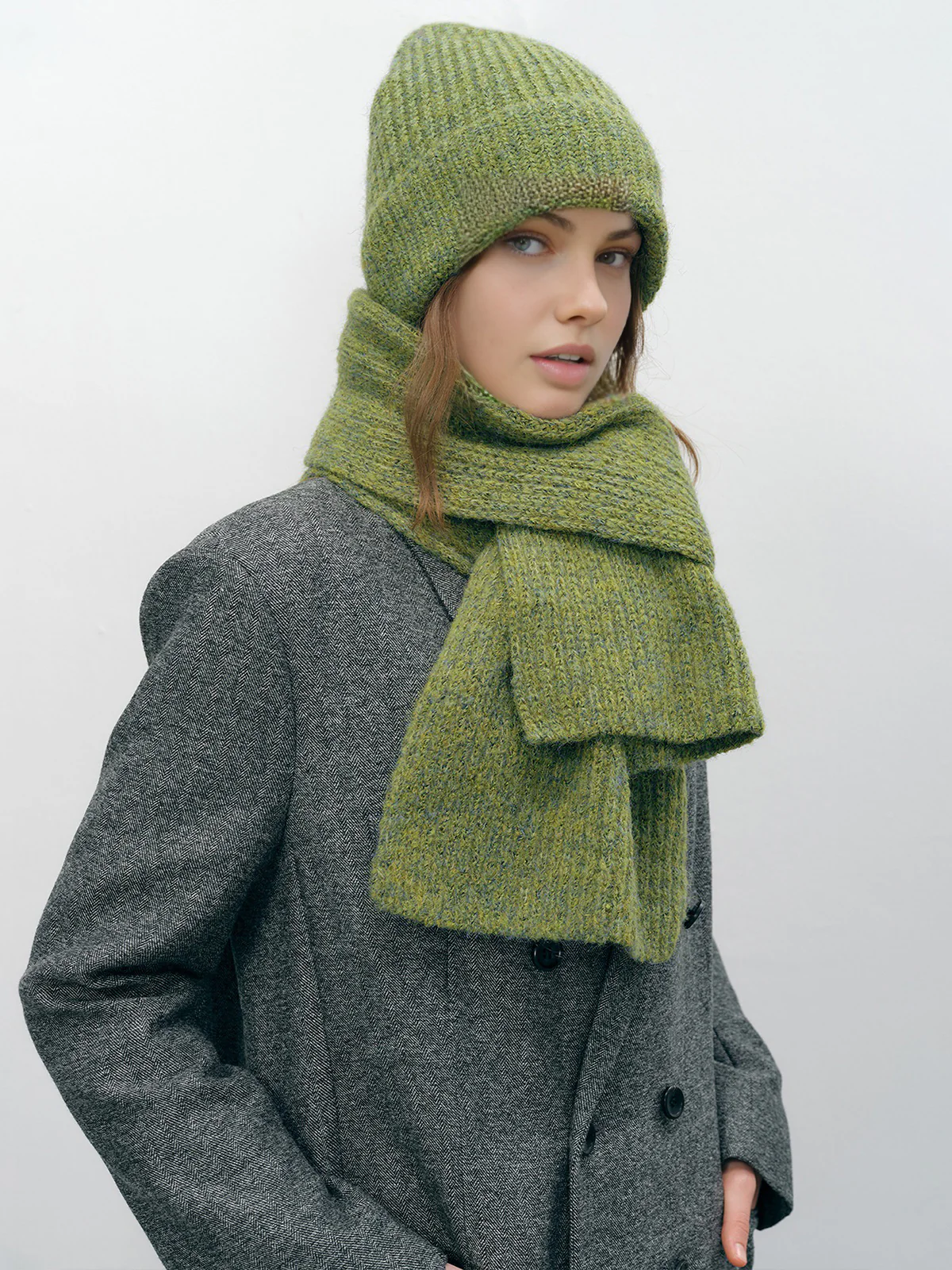 Plain Warm Knit Hat With Matching Scarf - Takermore