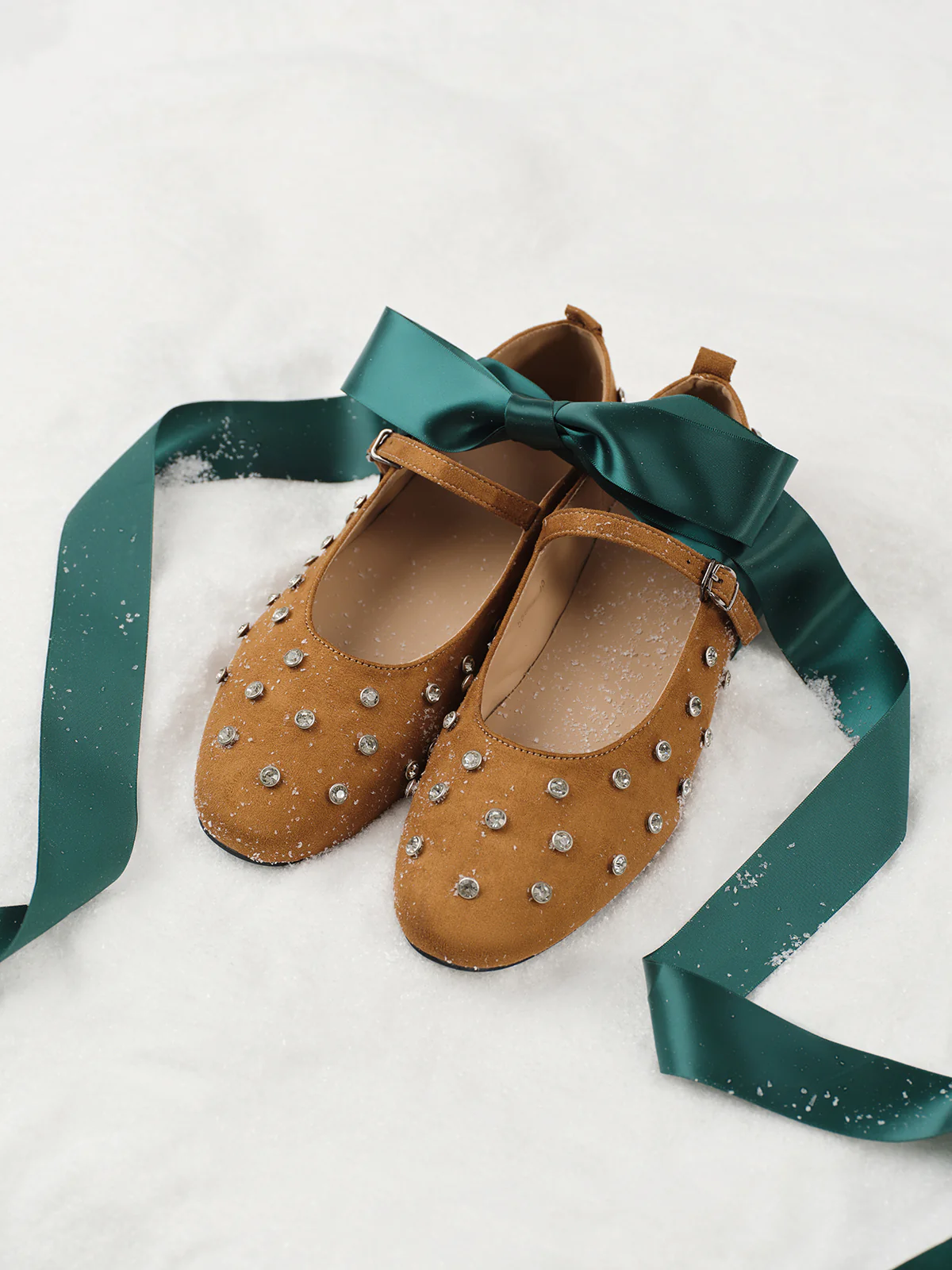 Rhinestone Suede Ballet Flats - Takermore